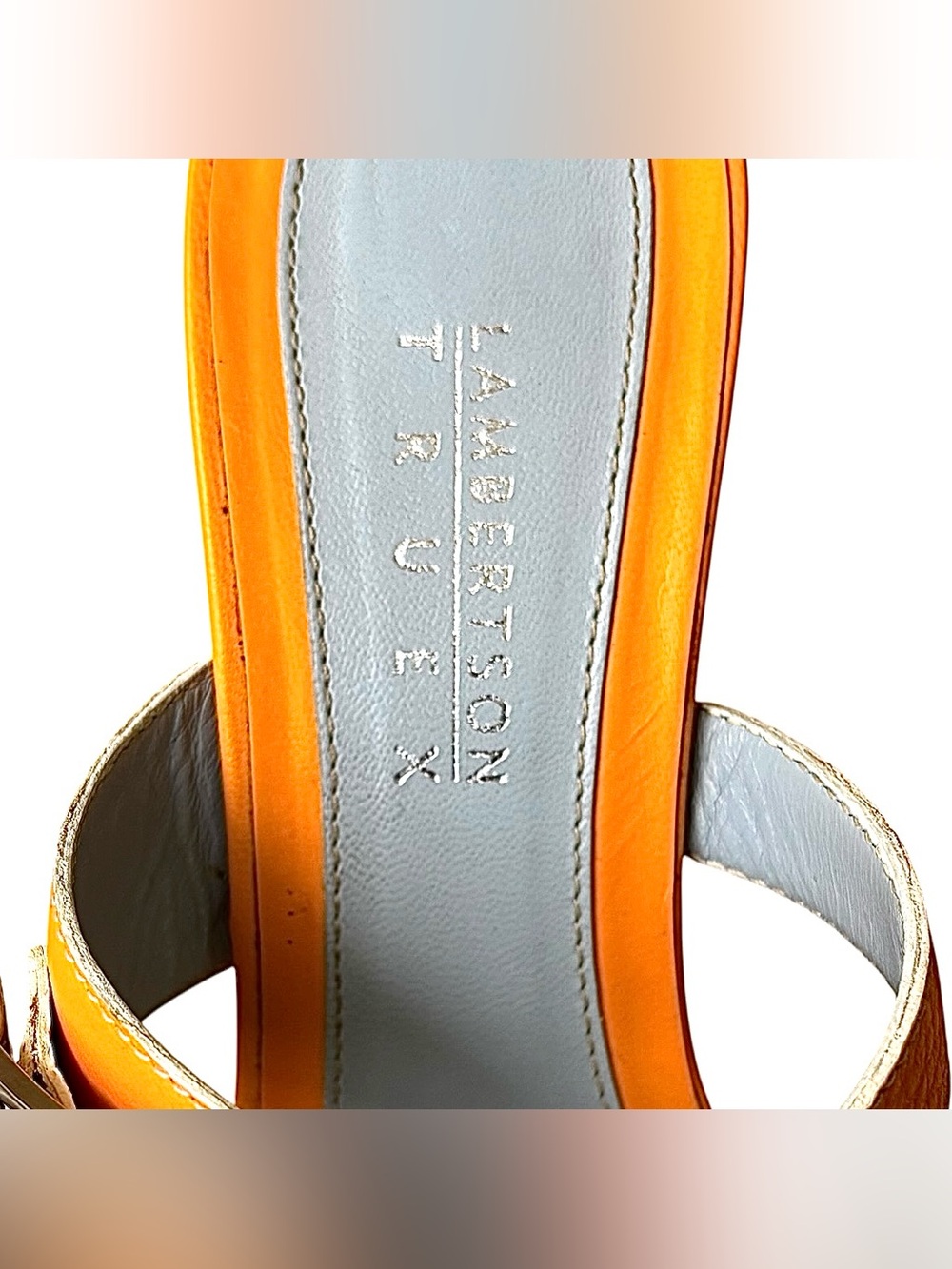 LAMBERTSON TRUEX Marigold Leather Heeled Sandals w/ Buckles - Picture 15 of 16